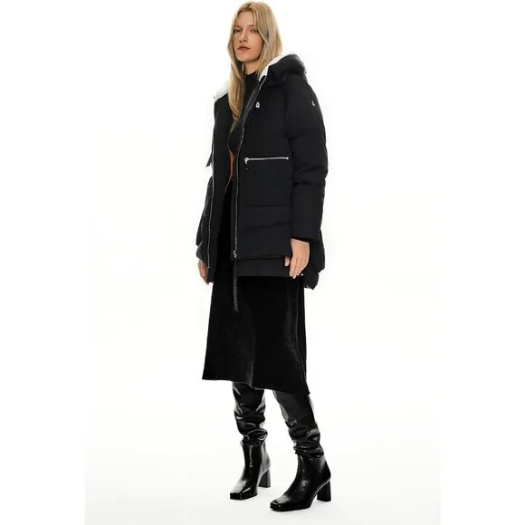 Women's Thickened Black Clothing Down Vest Jacket Warm Fleece Lined Hood Coat